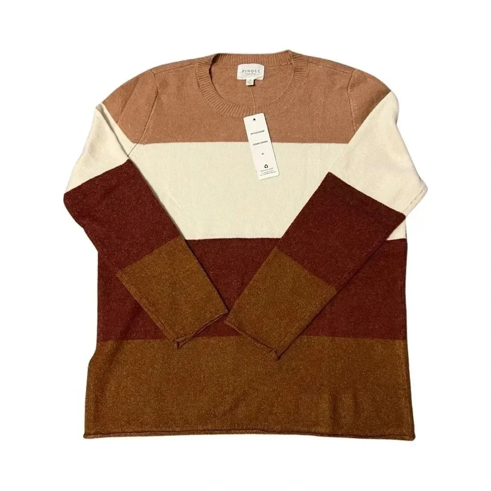 Pinque Design Studio Womens Cedar Combo Colorblock‎ Knit Sweater XL PF241333SF